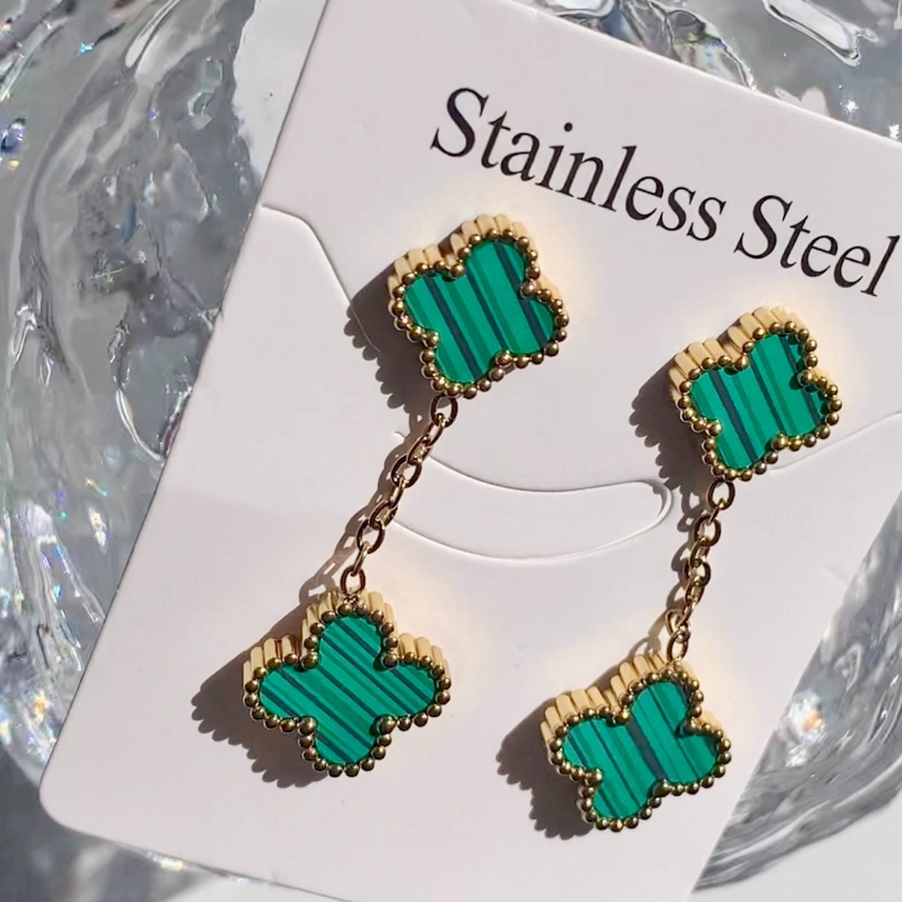 Clover Green Dangle Earrings